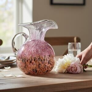 Vintage Handblown Cranberry Spatter Glass Pitcher Dot Optic Art Glass